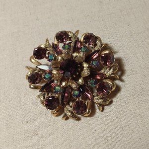 Rare Vintage Selro Selini 50s Pin Brooch AB Aurora Borealis Topaz Rhinestones